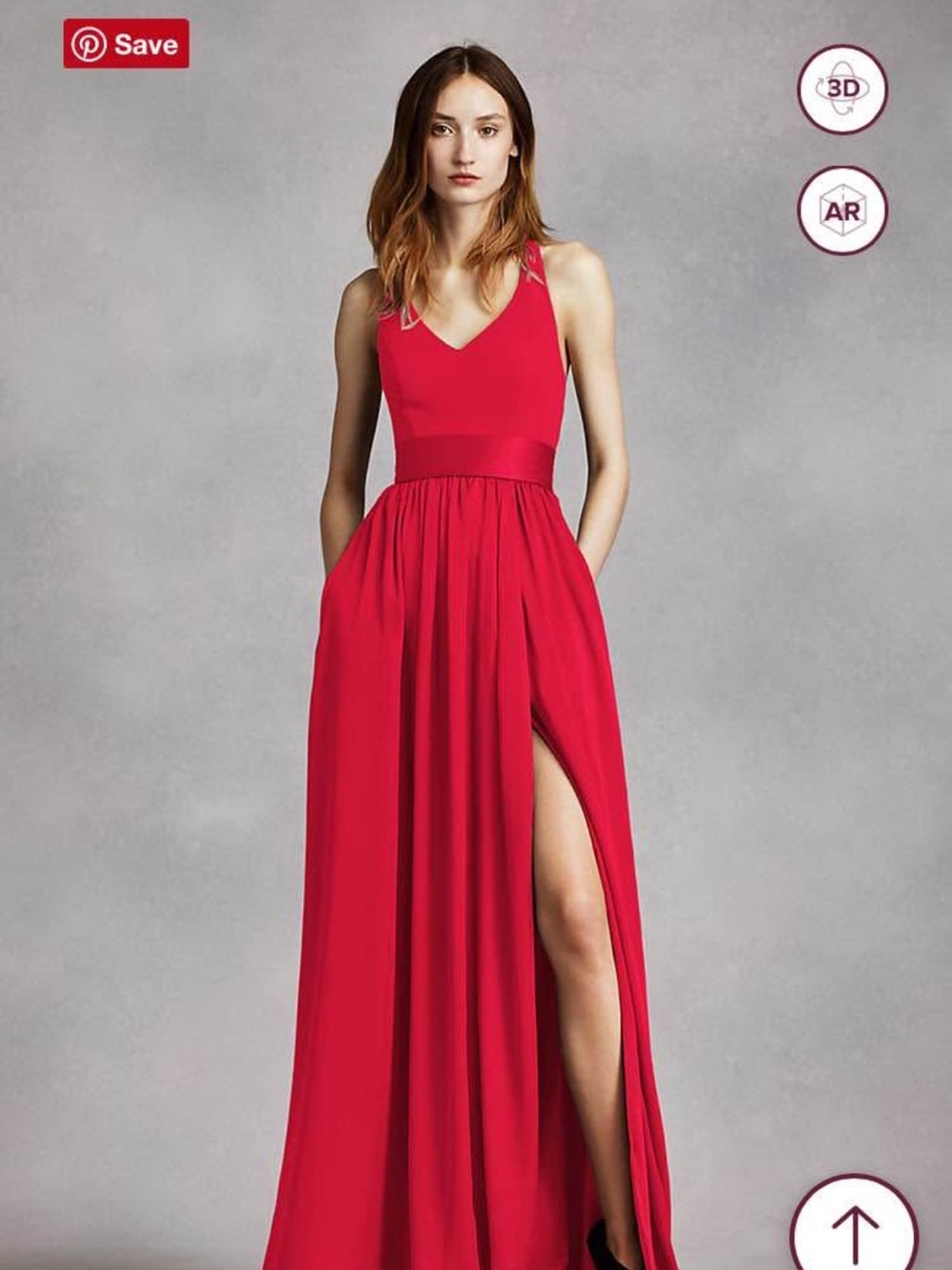 White by Vera Wang Red V-Neck High-Slit Maxi Dress